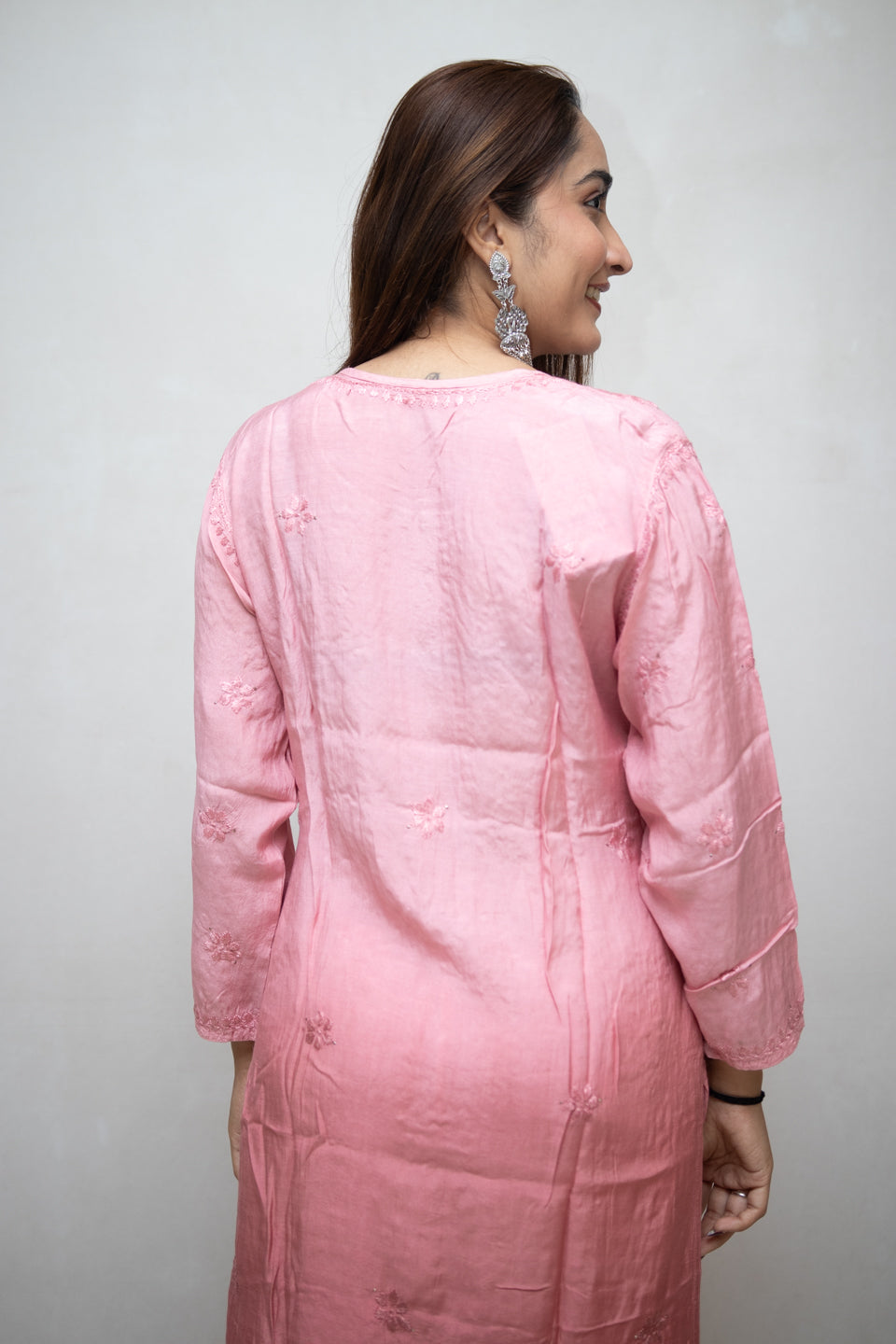 Peach Lucknowi Kurta with Detailed Handwork Sleeves