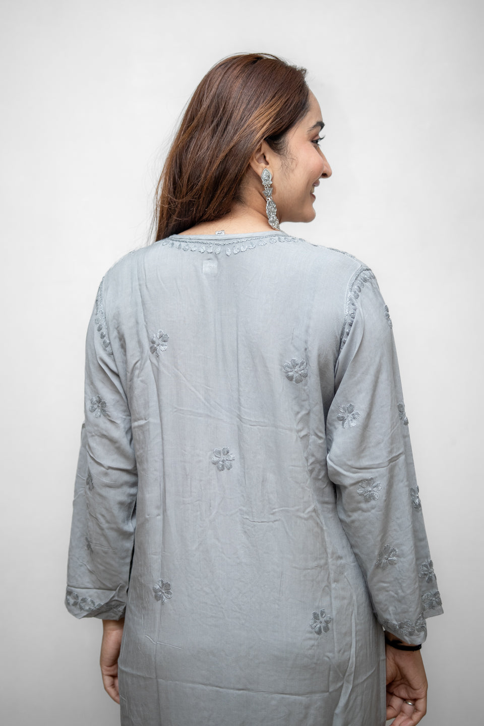 Grey Lucknowi Kurta with Detailed Handwork Sleeves