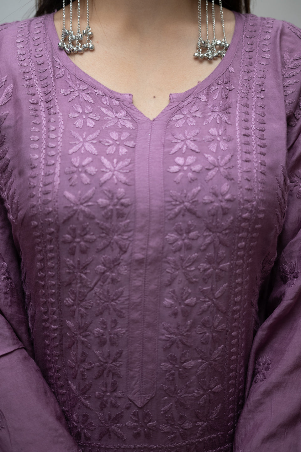 Lavender Lucknowi Kurta with Detailed Handwork Sleeves