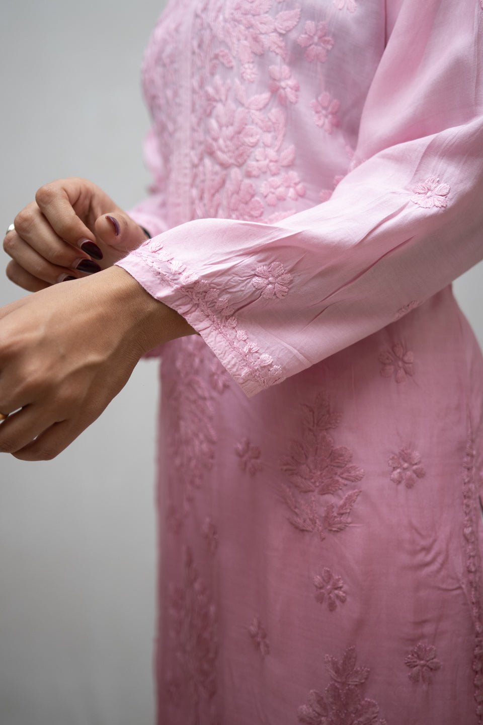 Pink Premium Lucknowi Chikankari Straight Kurta in