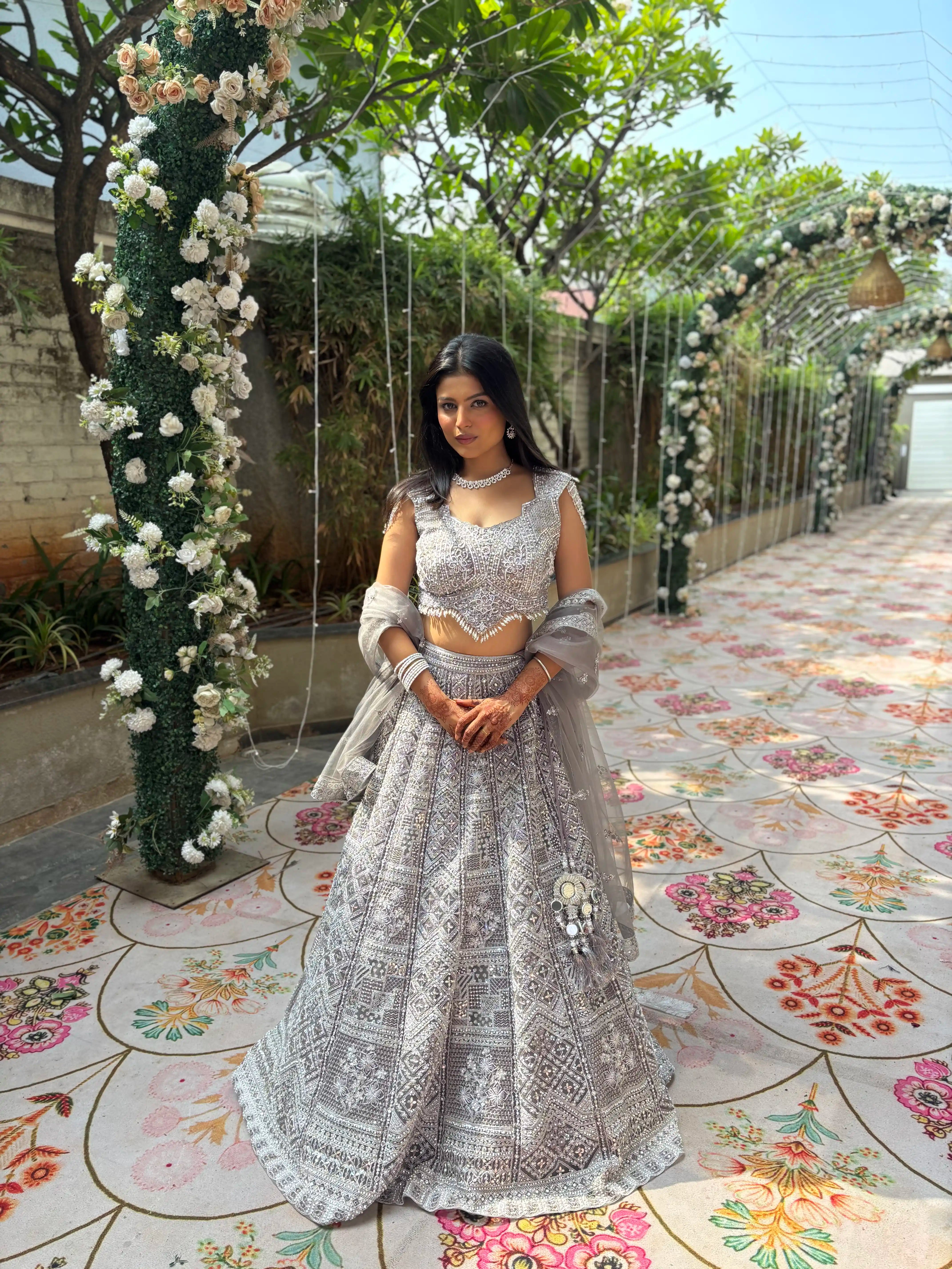 Silver Embroidered Choli Lehenga Set