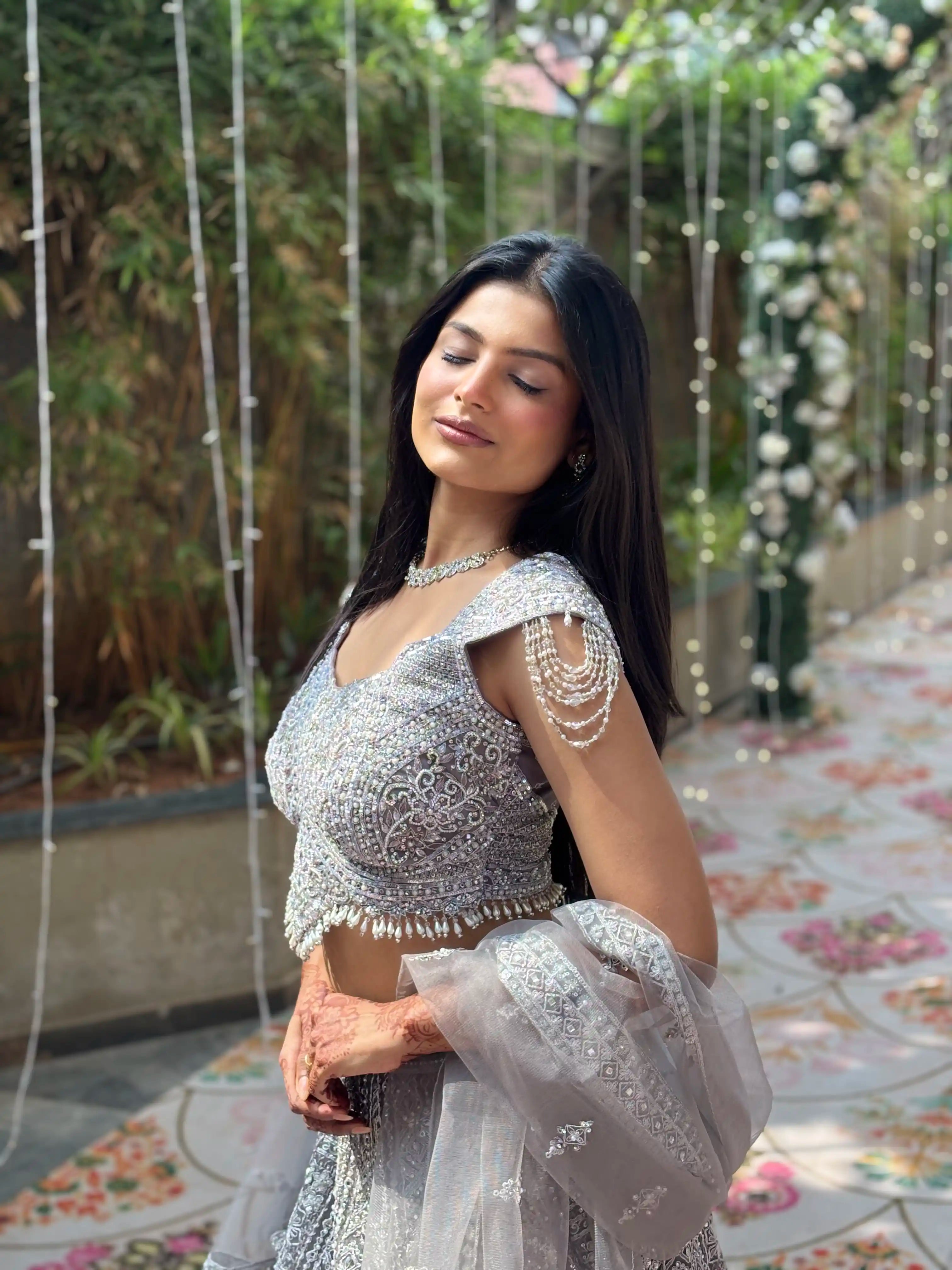 Silver Embroidered Choli Lehenga Set