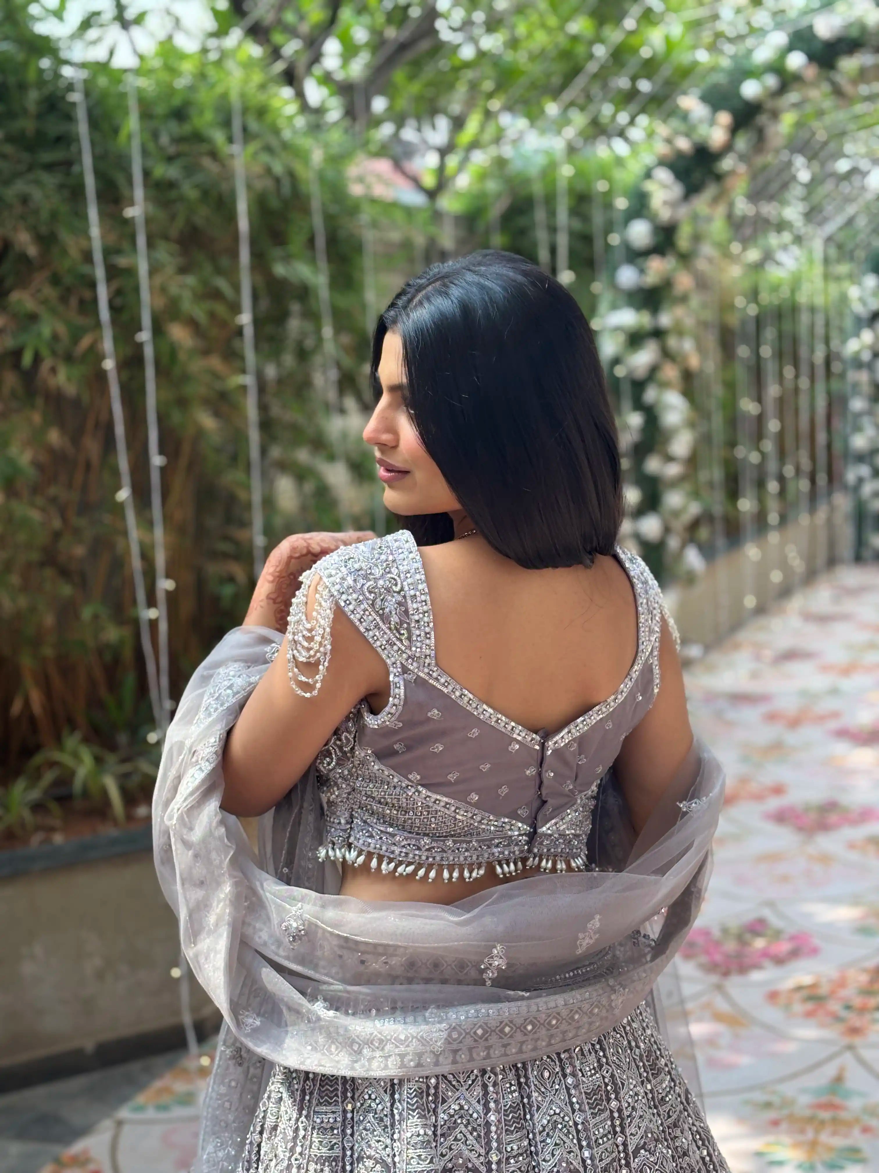 Silver Embroidered Choli Lehenga Set