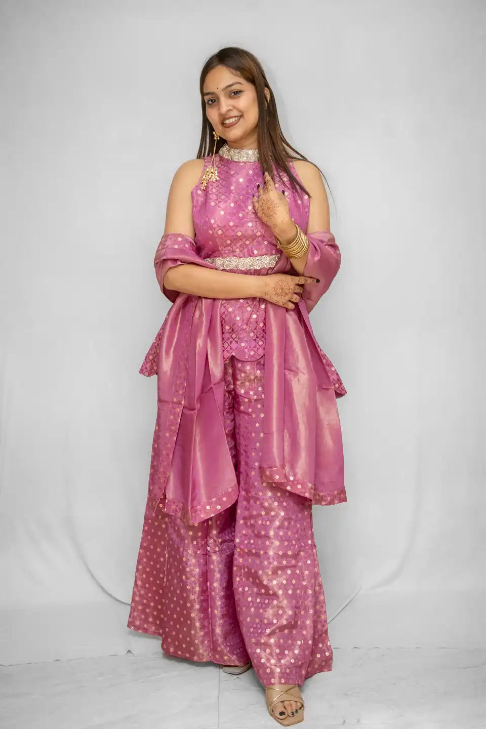 Embroidered Peplum Palazzo Set with Dupatta
