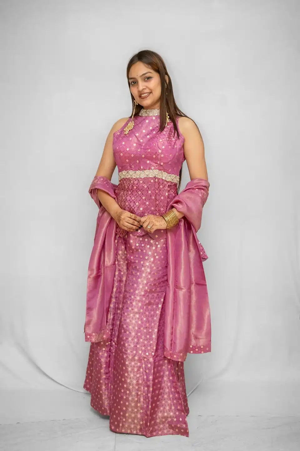 Embroidered Peplum Palazzo Set with Dupatta