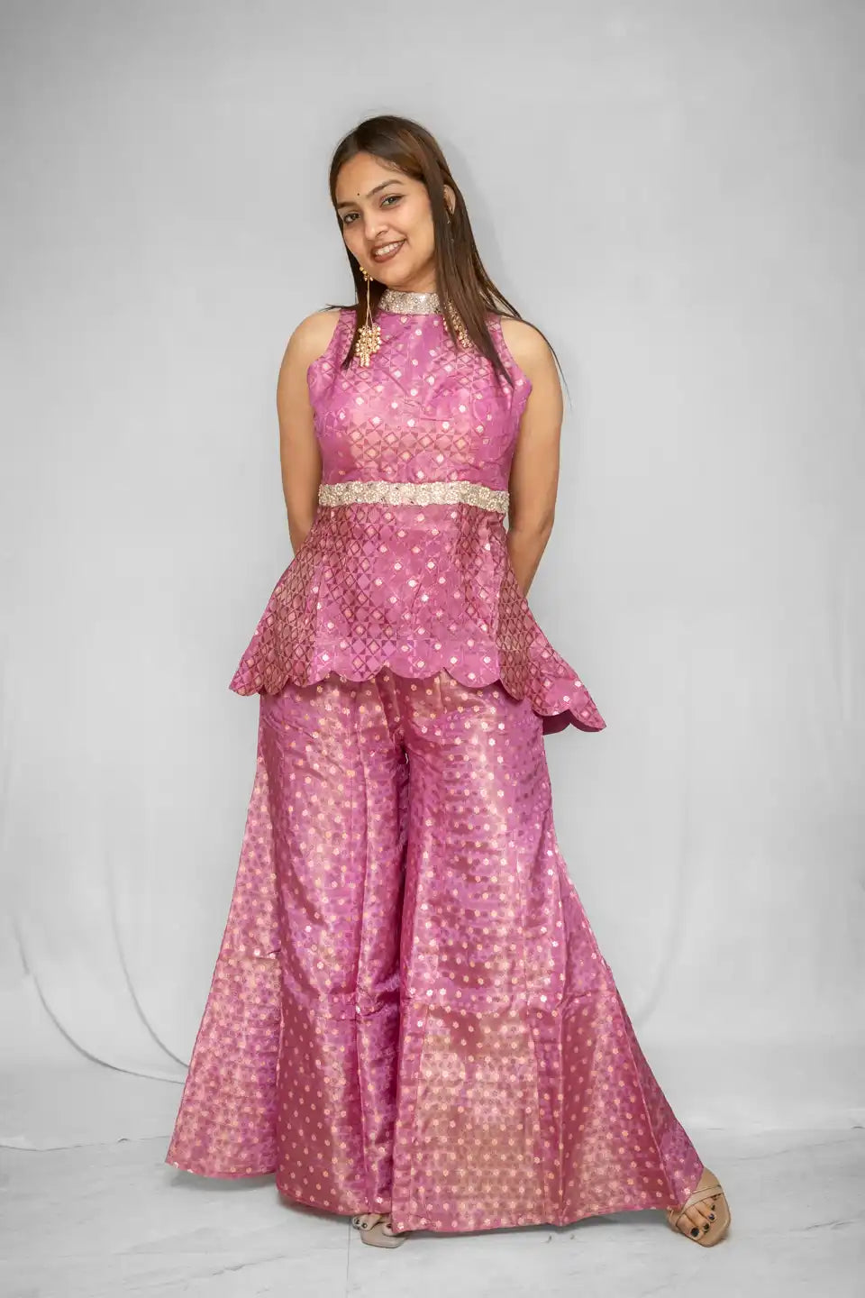 Embroidered Peplum Palazzo Set with Dupatta