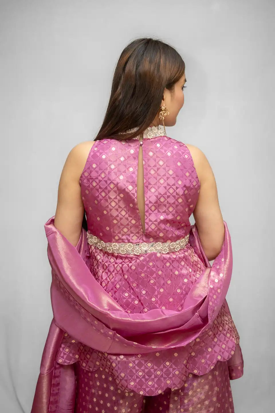 Embroidered Peplum Palazzo Set with Dupatta
