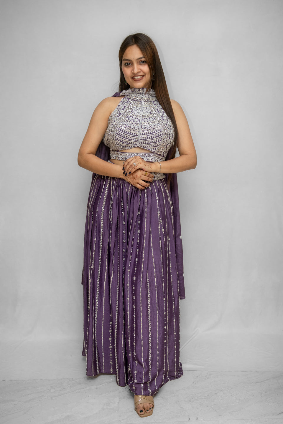 Lavender Embroidered Lehenga Set