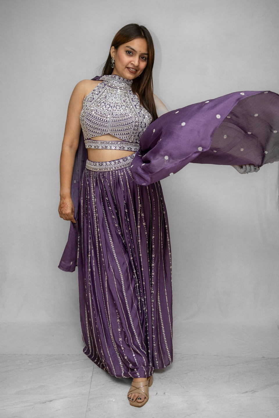 Lavender Embroidered Lehenga Set