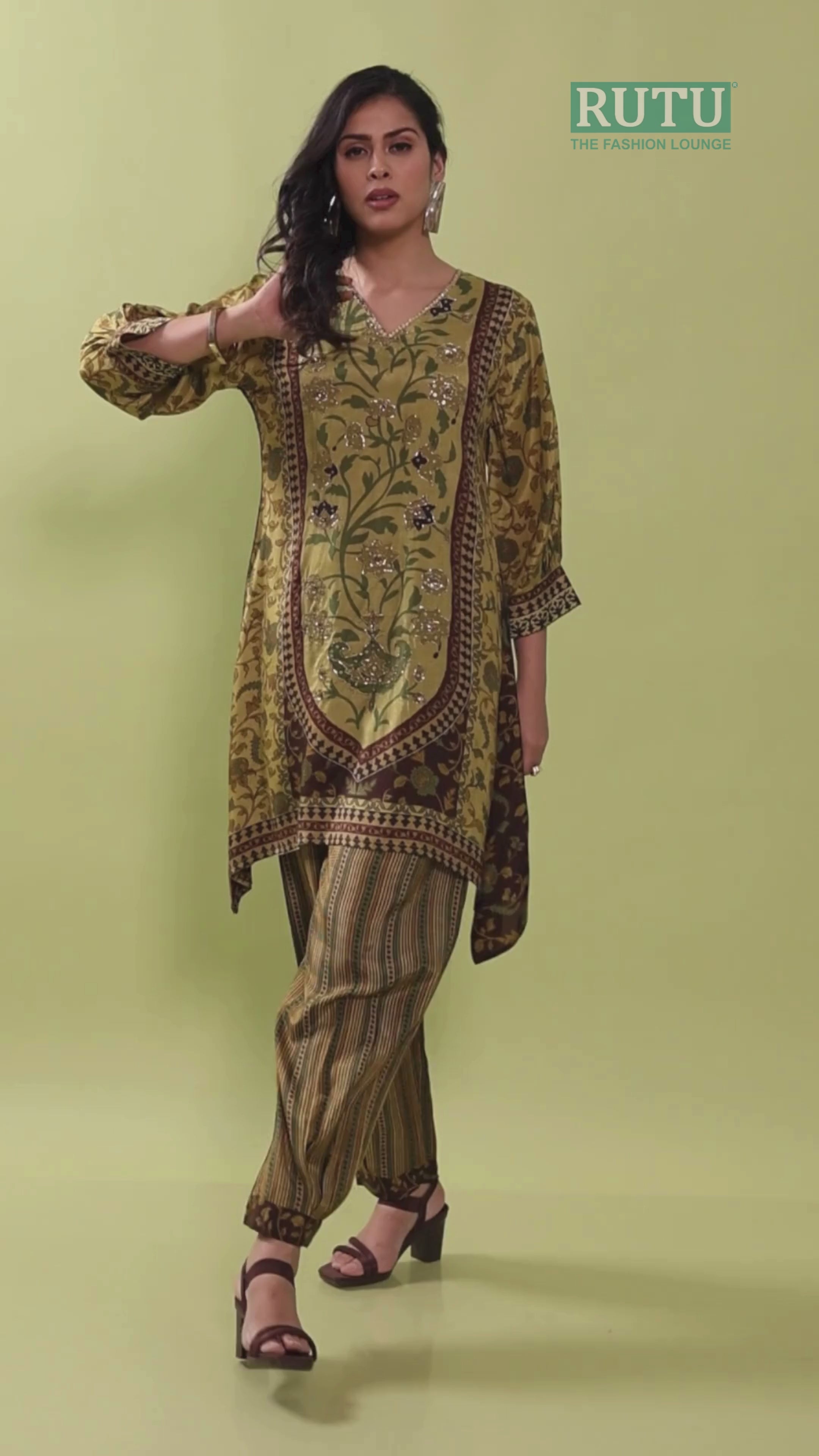 Pista Green Masline Pant Suit with Manchin Work