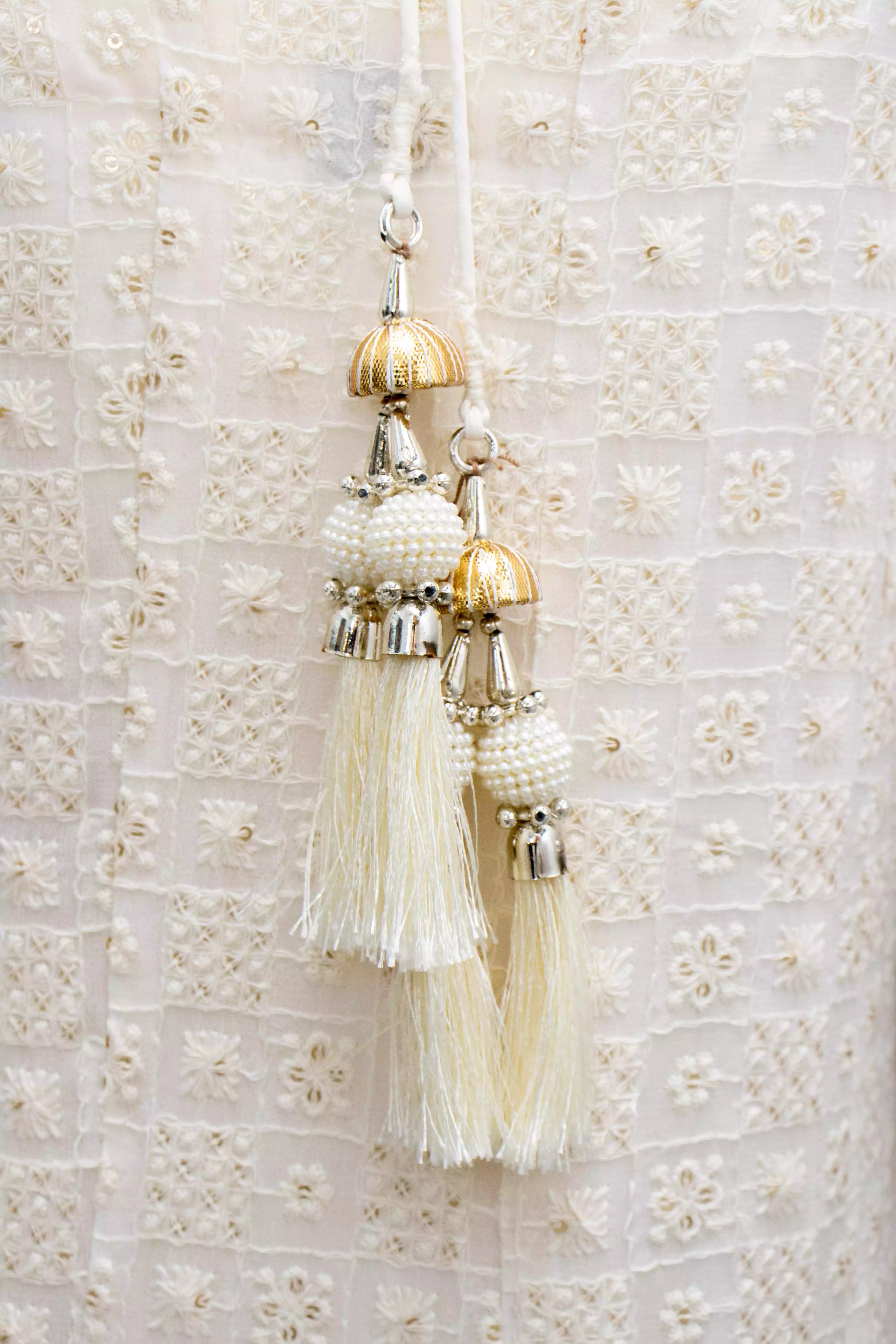 White Georgette Gown with Thread Work