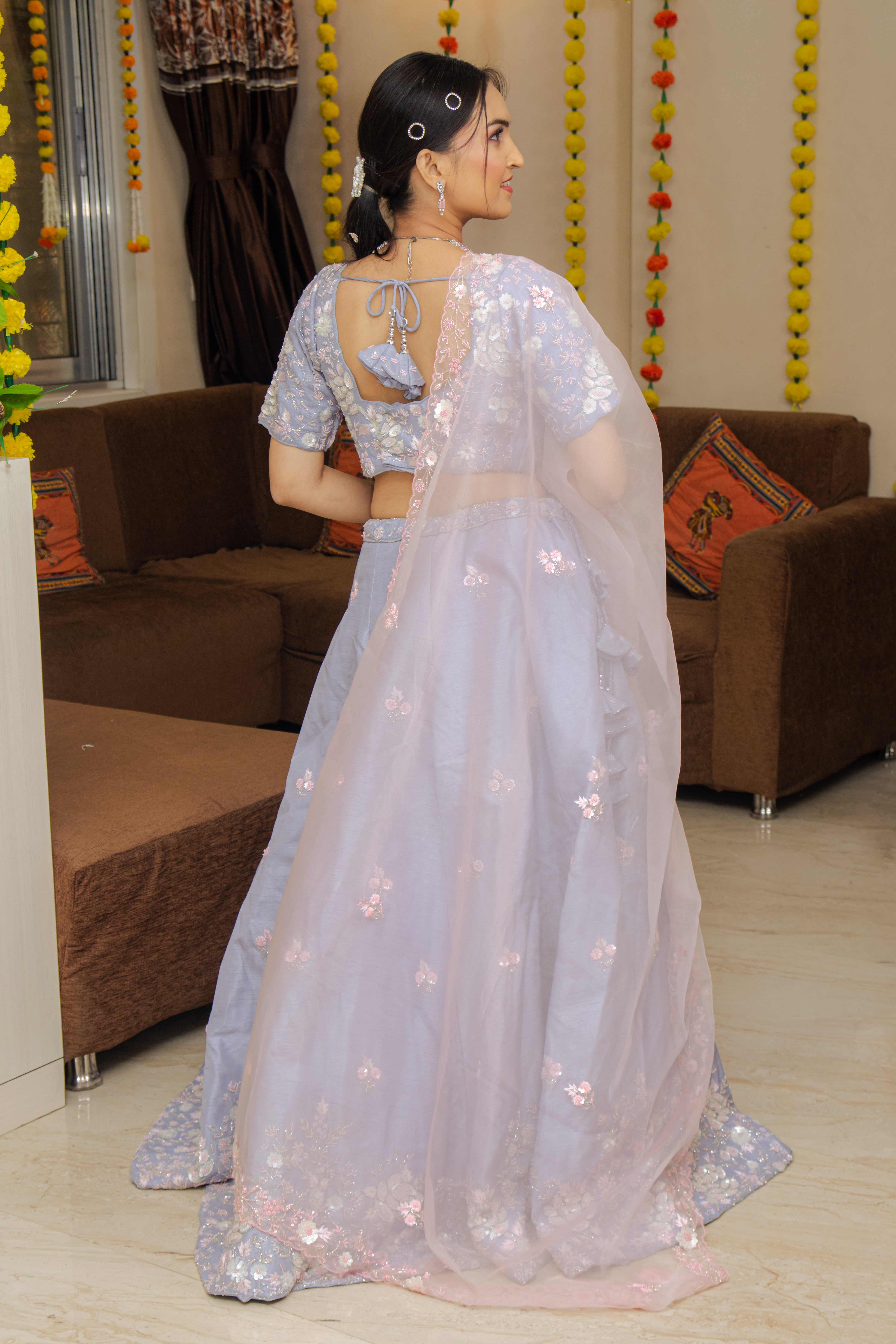 Lavender Silk Gharara Choli with Pure Hand Work