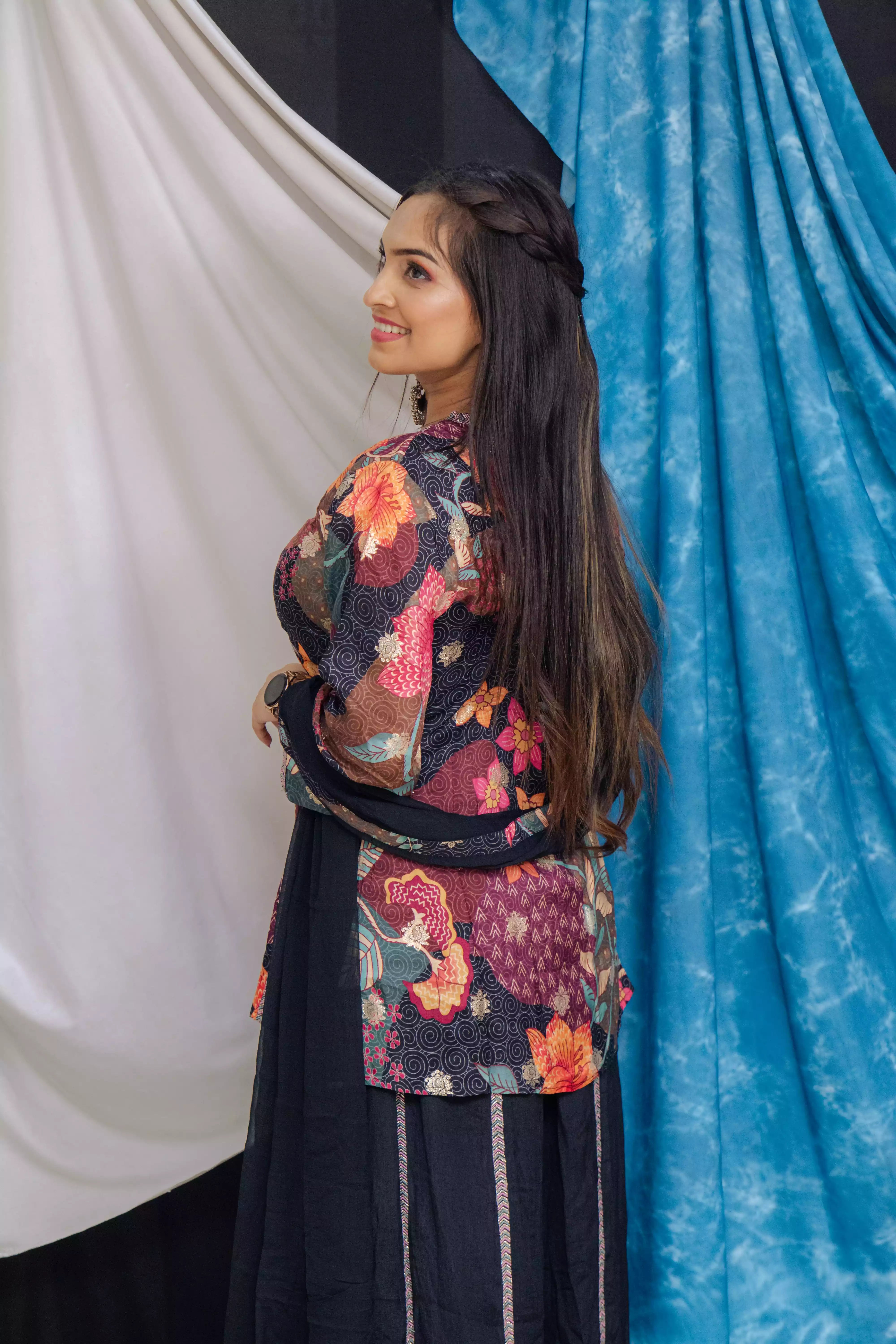 Multicolor Silk Plazzo Suit with Machine Work
